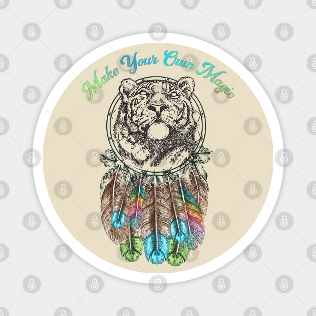 Make Your Own Magic, Rainbow Tiger Dream Catcher Magnet by Kylie Paul